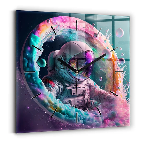 Wanduhr quadratisch Kosmonautenfarbene Wolken