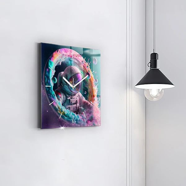 Wanduhr quadratisch Kosmonautenfarbene Wolken