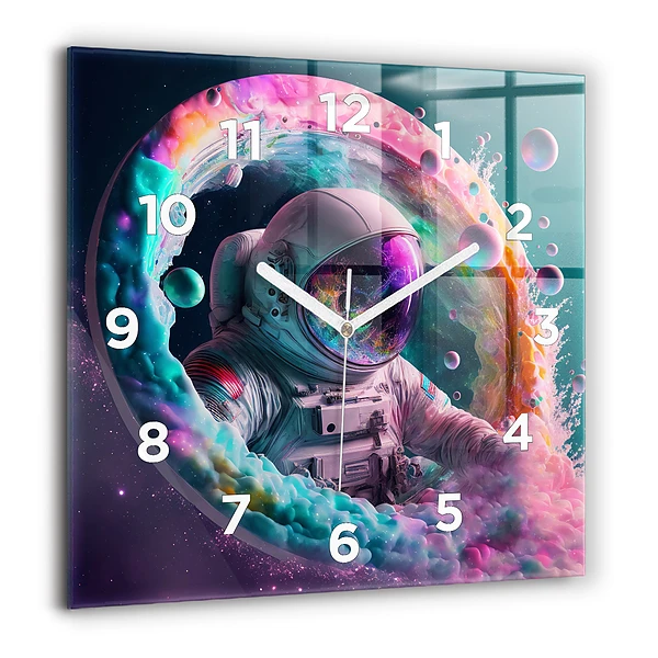 Wanduhr quadratisch Kosmonautenfarbene Wolken