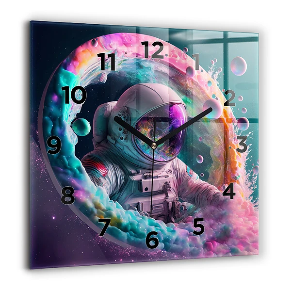 Wanduhr quadratisch Kosmonautenfarbene Wolken