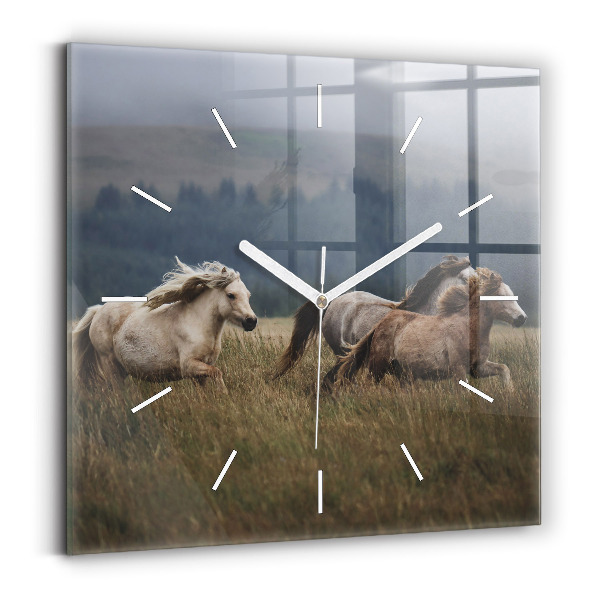 Wanduhr modern quadratisch Pferde im Galopp