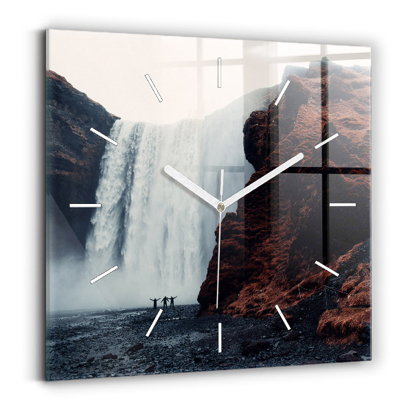 Wanduhr quadratisch mit motiv Wasserfall Island Landschaft