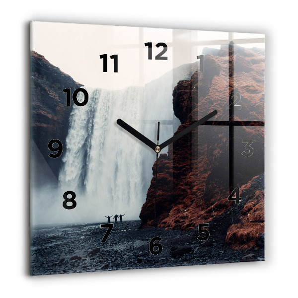 Wanduhr quadratisch mit motiv Wasserfall Island Landschaft