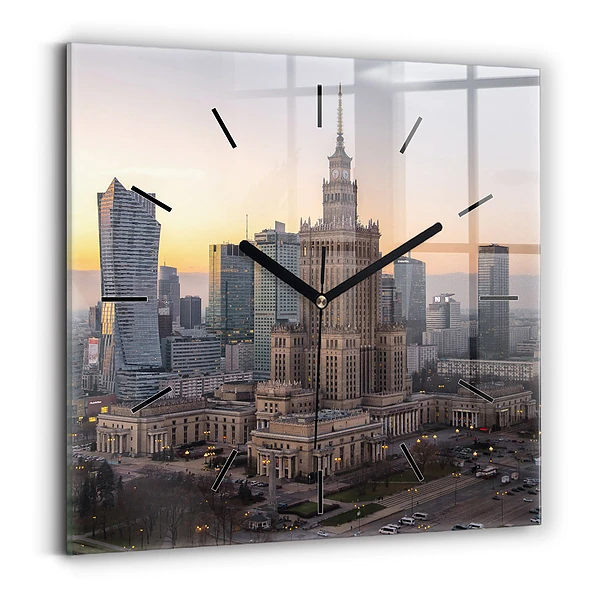 Wanduhr quadratisch mit motiv Panorama von Warschau