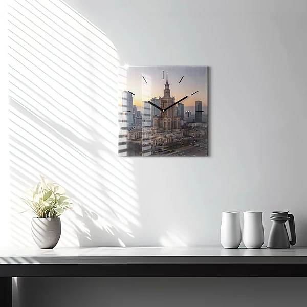 Wanduhr quadratisch mit motiv Panorama von Warschau