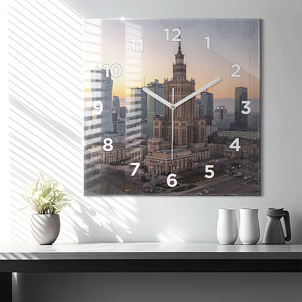 Wanduhr quadratisch mit motiv Panorama von Warschau