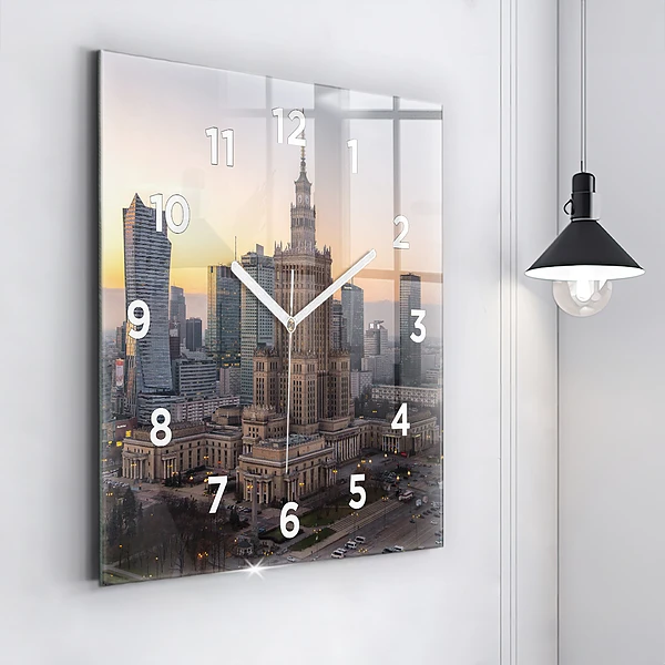 Wanduhr quadratisch mit motiv Panorama von Warschau