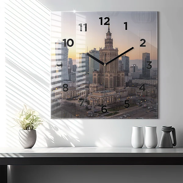 Wanduhr quadratisch mit motiv Panorama von Warschau