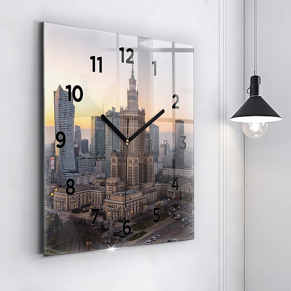 Wanduhr quadratisch mit motiv Panorama von Warschau