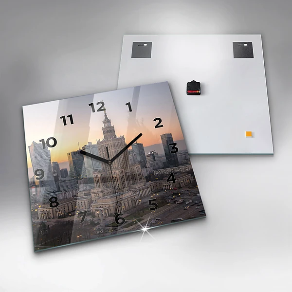 Wanduhr quadratisch mit motiv Panorama von Warschau