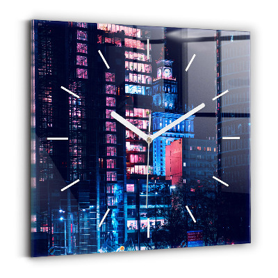 Wanduhr quadratisch Warschau bei Nacht