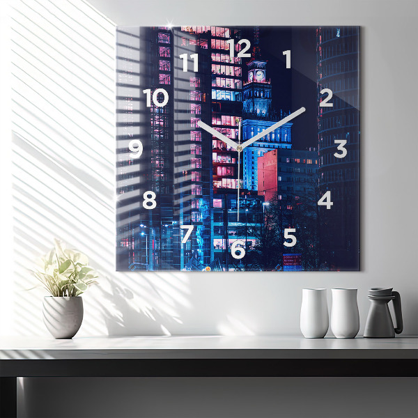 Wanduhr quadratisch Warschau bei Nacht