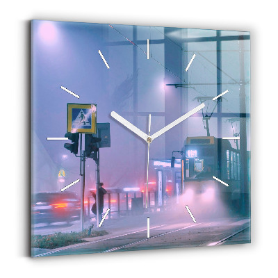 Wanduhr quadratisch Warschau im Nebel