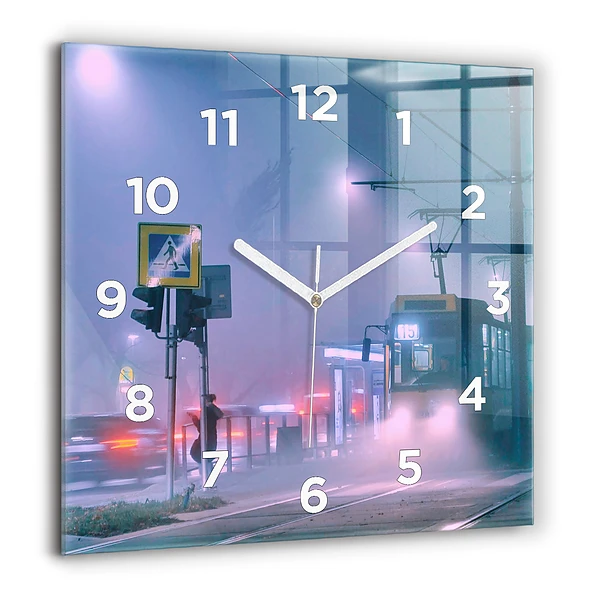 Wanduhr quadratisch Warschau im Nebel