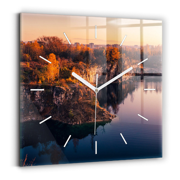 Wanduhr quadratisch mit motiv Krakauer See Zakrzówek Herbst