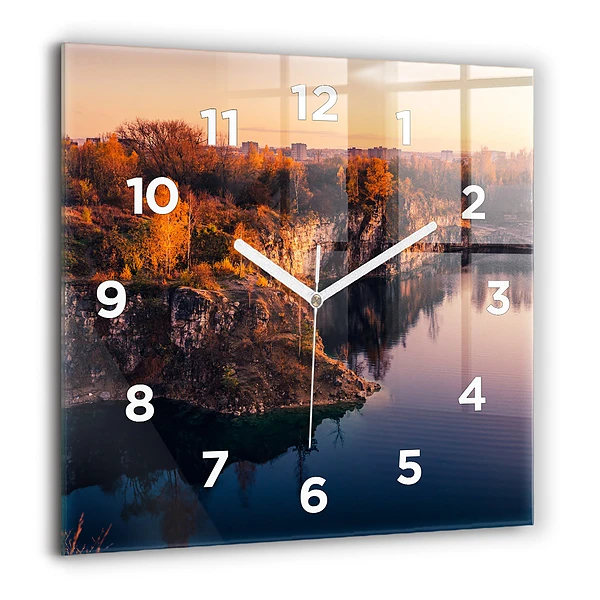 Wanduhr quadratisch mit motiv Krakauer See Zakrzówek Herbst