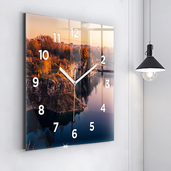 Wanduhr quadratisch mit motiv Krakauer See Zakrzówek Herbst