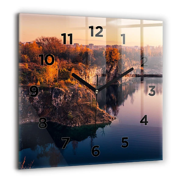 Wanduhr quadratisch mit motiv Krakauer See Zakrzówek Herbst