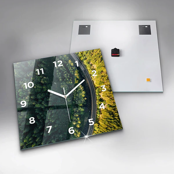 Wanduhr quadratisch mit motiv Wald aus der Vogelperspektive