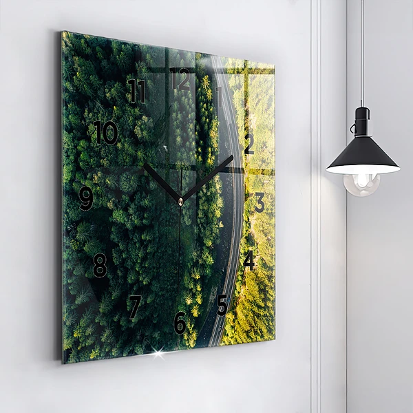 Wanduhr quadratisch mit motiv Wald aus der Vogelperspektive
