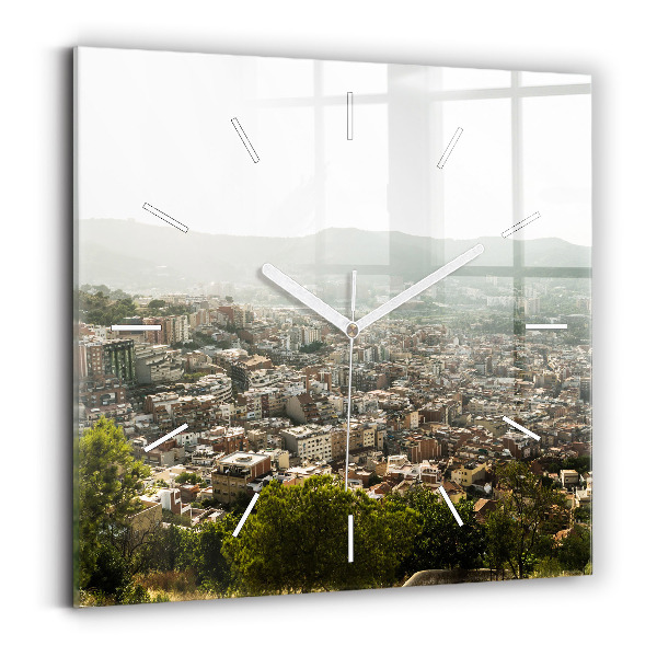 Wanduhr quadratisch Barcelona Blick auf den Montjuic