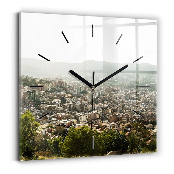 Wanduhr quadratisch Barcelona Blick auf den Montjuic