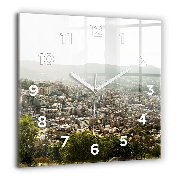 Wanduhr quadratisch Barcelona Blick auf den Montjuic