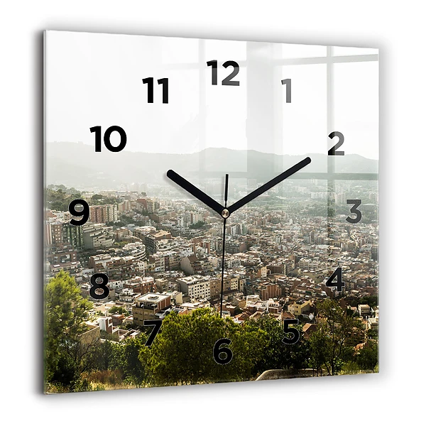 Wanduhr quadratisch Barcelona Blick auf den Montjuic