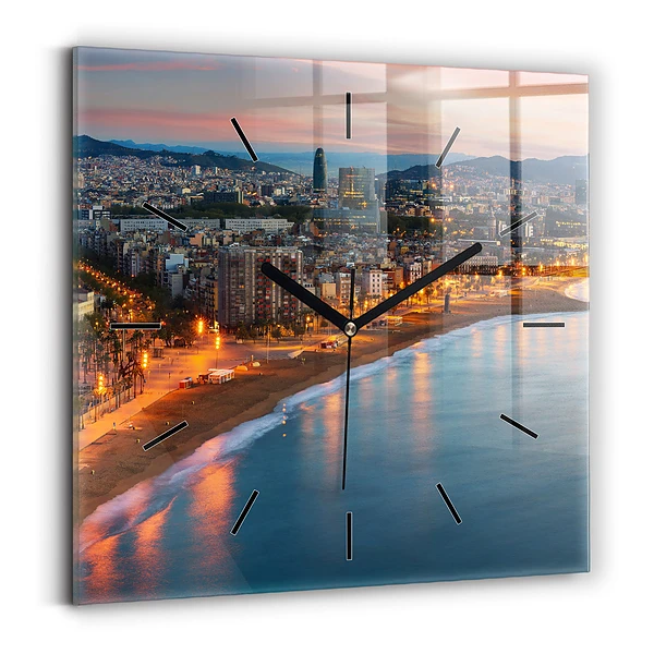 Wanduhr quadratisch Strand von Barcelona