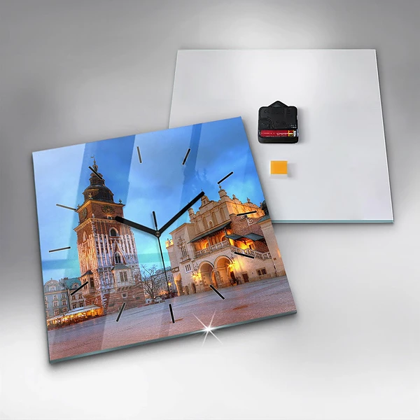 Wanduhr quadratisch mit motiv Hauptmarkt in Krakau