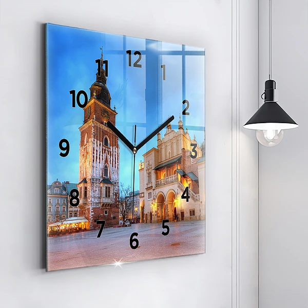 Wanduhr quadratisch mit motiv Hauptmarkt in Krakau
