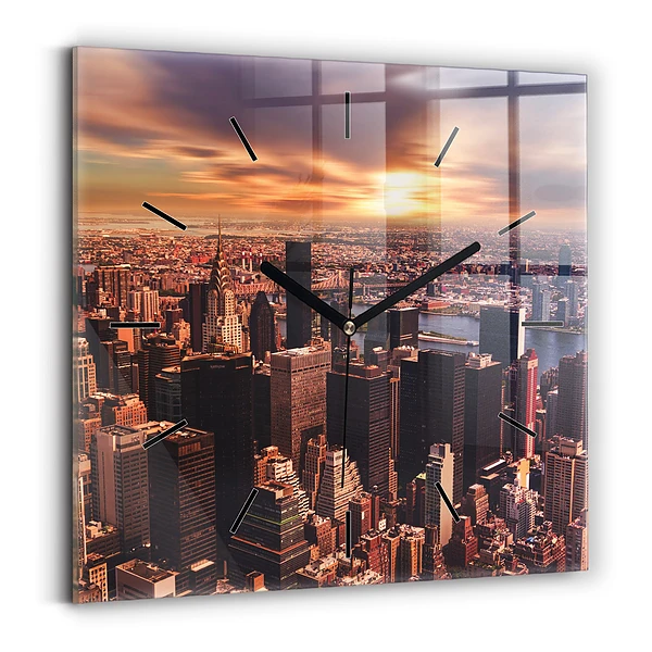 Wanduhr modern quadratisch Panorama der Stadt im Westen