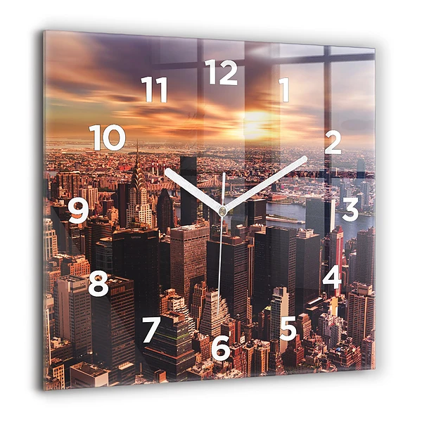 Wanduhr modern quadratisch Panorama der Stadt im Westen
