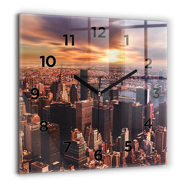 Wanduhr modern quadratisch Panorama der Stadt im Westen