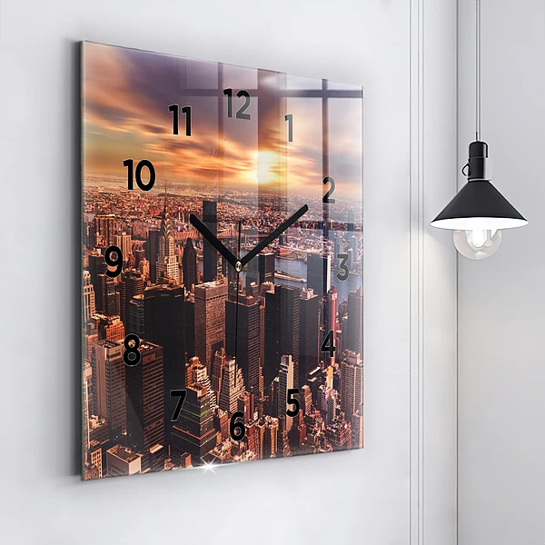 Wanduhr modern quadratisch Panorama der Stadt im Westen