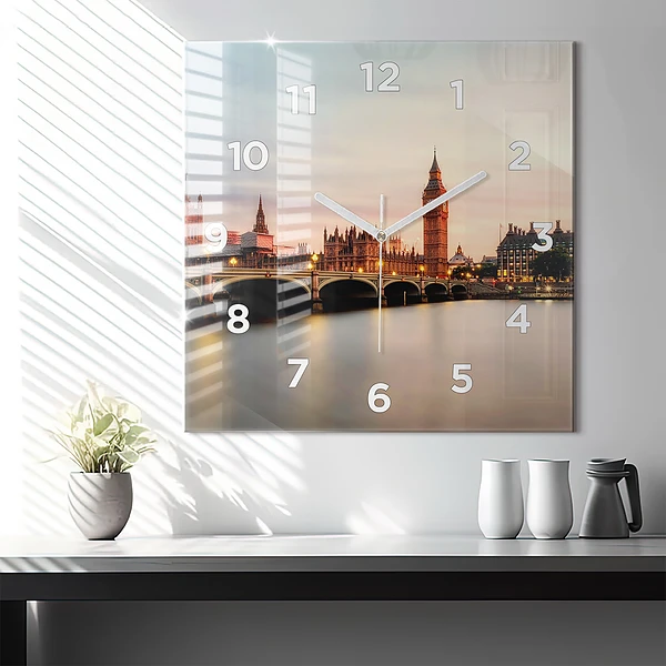 Wanduhr modern quadratisch Big Ben Londoner Skyline