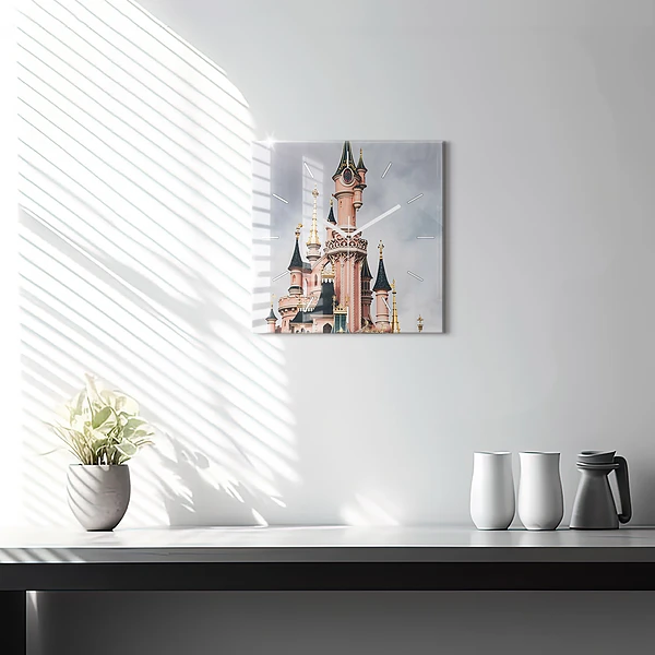 Wanduhr modern quadratisch Schloss Disneyland in Paris