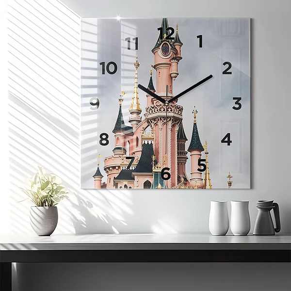 Wanduhr modern quadratisch Schloss Disneyland in Paris
