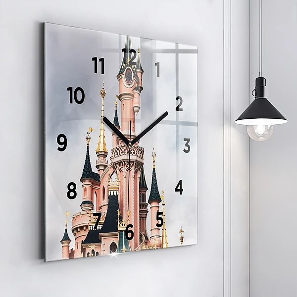 Wanduhr modern quadratisch Schloss Disneyland in Paris