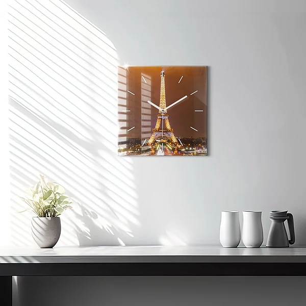 Wanduhr quadratisch Beleuchteter Eiffelturm
