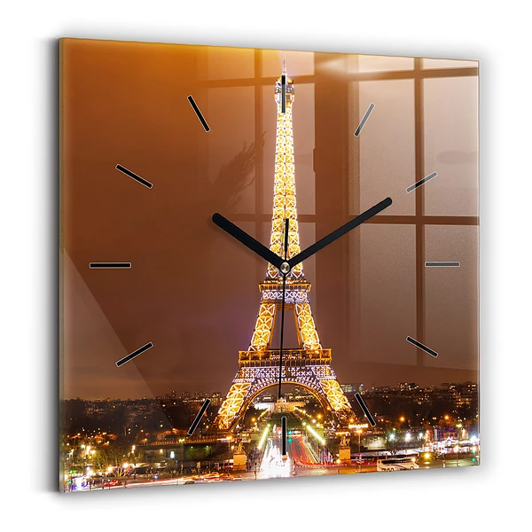 Wanduhr quadratisch Beleuchteter Eiffelturm
