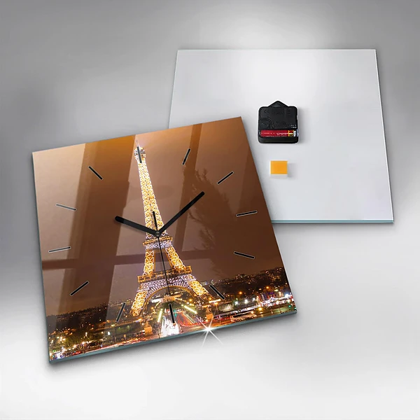 Wanduhr quadratisch Beleuchteter Eiffelturm