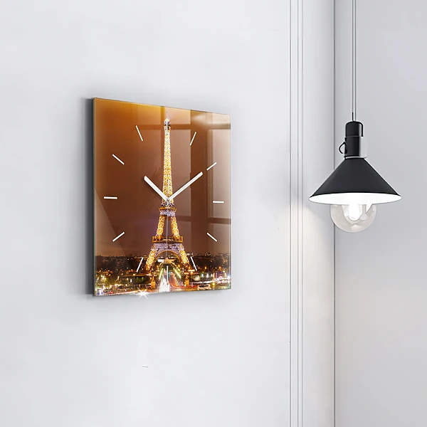 Wanduhr quadratisch Beleuchteter Eiffelturm
