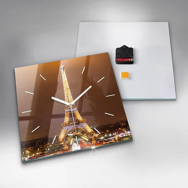 Wanduhr quadratisch Beleuchteter Eiffelturm