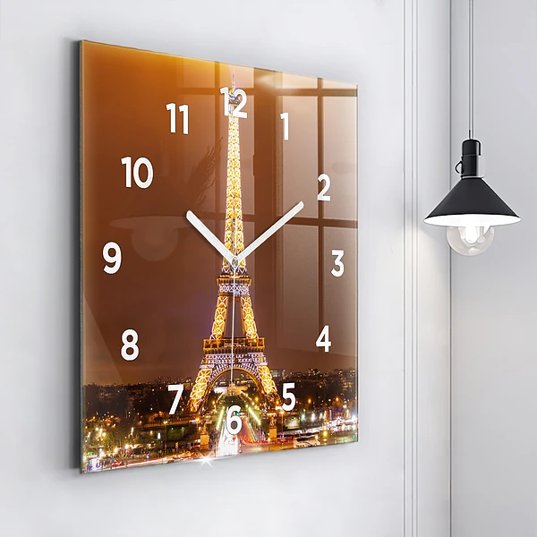 Wanduhr quadratisch Beleuchteter Eiffelturm