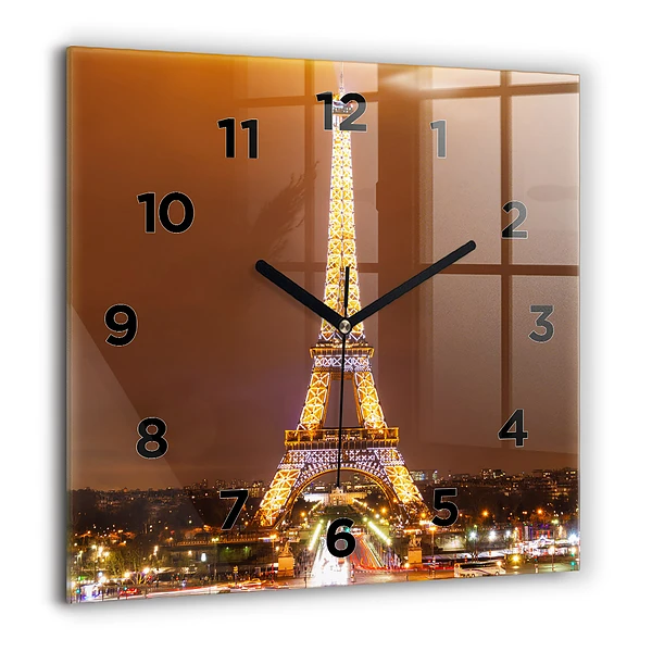 Wanduhr quadratisch Beleuchteter Eiffelturm