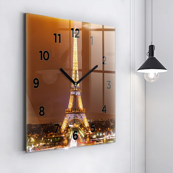 Wanduhr quadratisch Beleuchteter Eiffelturm
