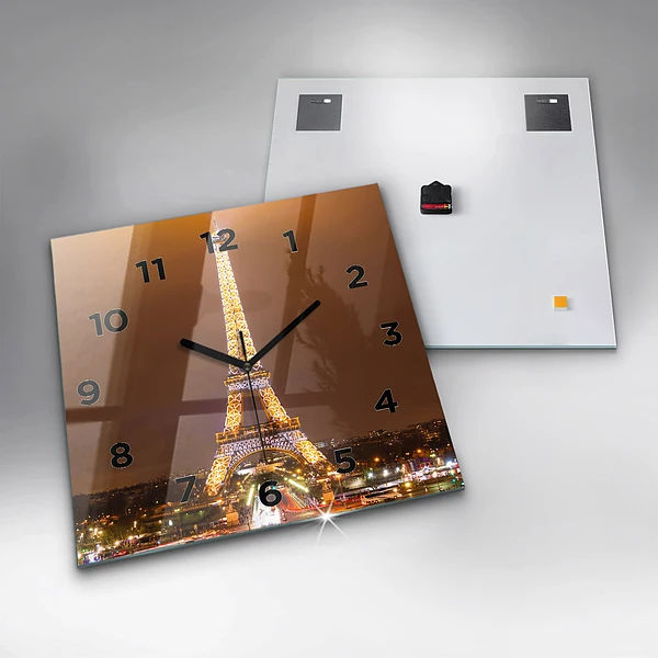 Wanduhr quadratisch Beleuchteter Eiffelturm