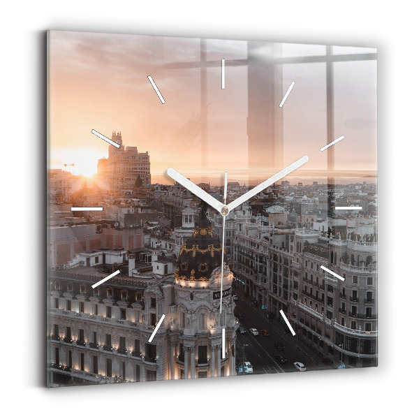 Wanduhr modern quadratisch Städte bei Sonnenuntergang