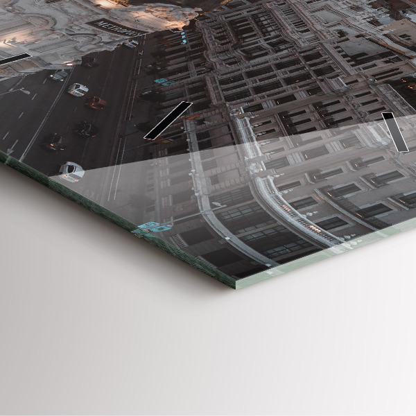 Wanduhr modern quadratisch Städte bei Sonnenuntergang